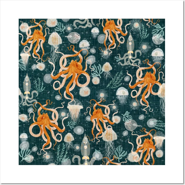 Octopus on midnight Wall Art by katherinequinnillustration